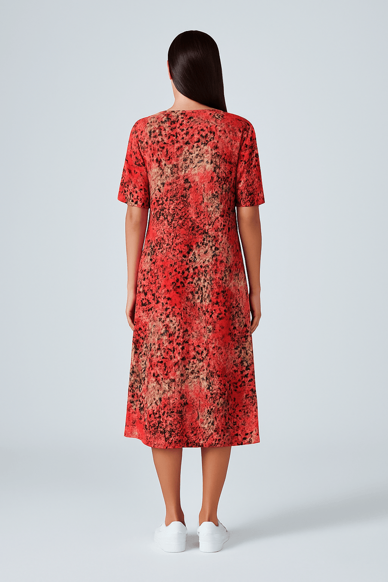 FlowVibe™ - V - udskæring, korte ærmer, A - formet mønstret kjole med sidelommer - Azora