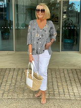 LinenBlossom™ - Blomsterbluse i bomuld og hør - Azora